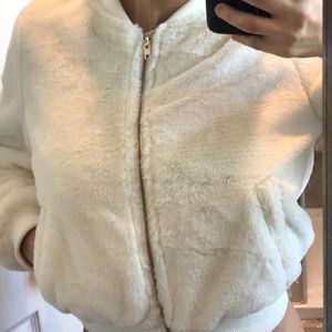 Fluffy Faux Fur Soft White Bomber Jacket